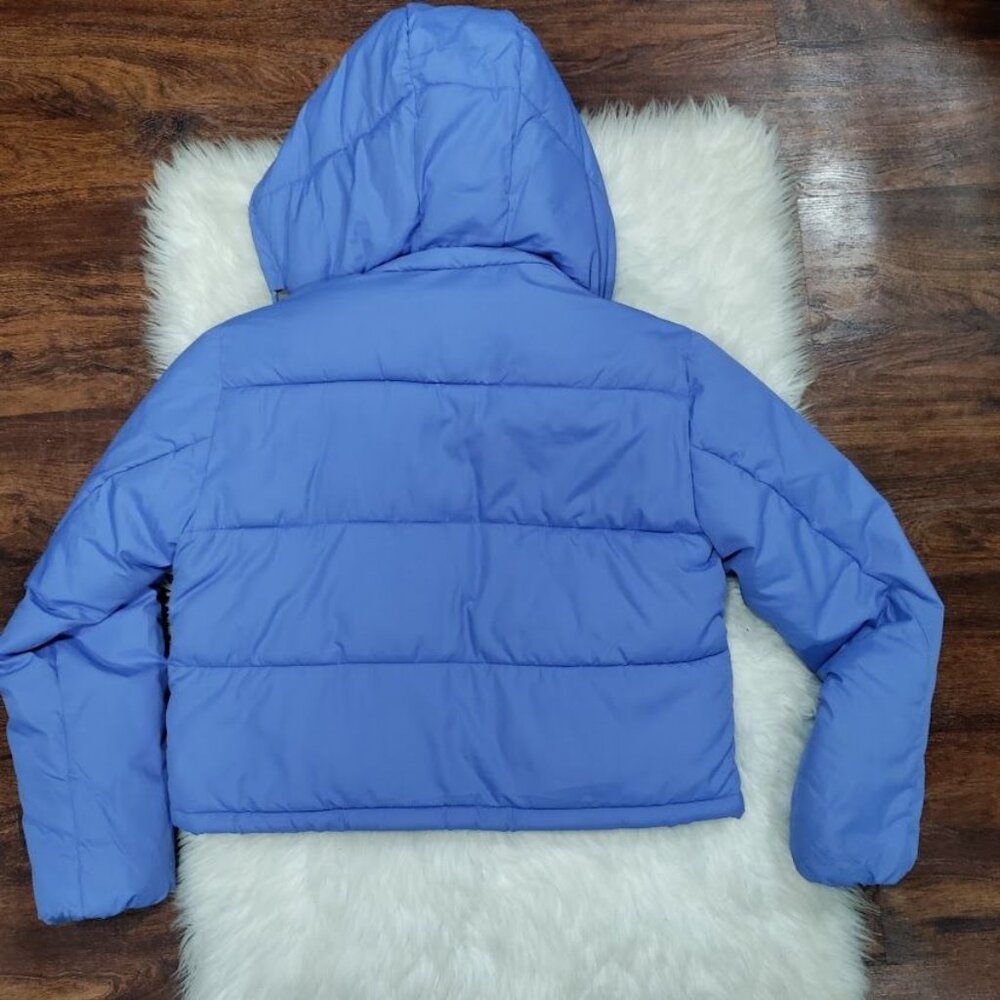 Pilcro Cropped Colorblock Womens Size XS Full Zip Hooded Puffer Jacket Blue - Picture 5 of 13